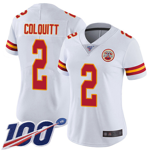Women Kansas City Chiefs 2 Colquitt Dustin White Vapor Untouchable Limited Player 100th Season Football Nike NFL Jersey